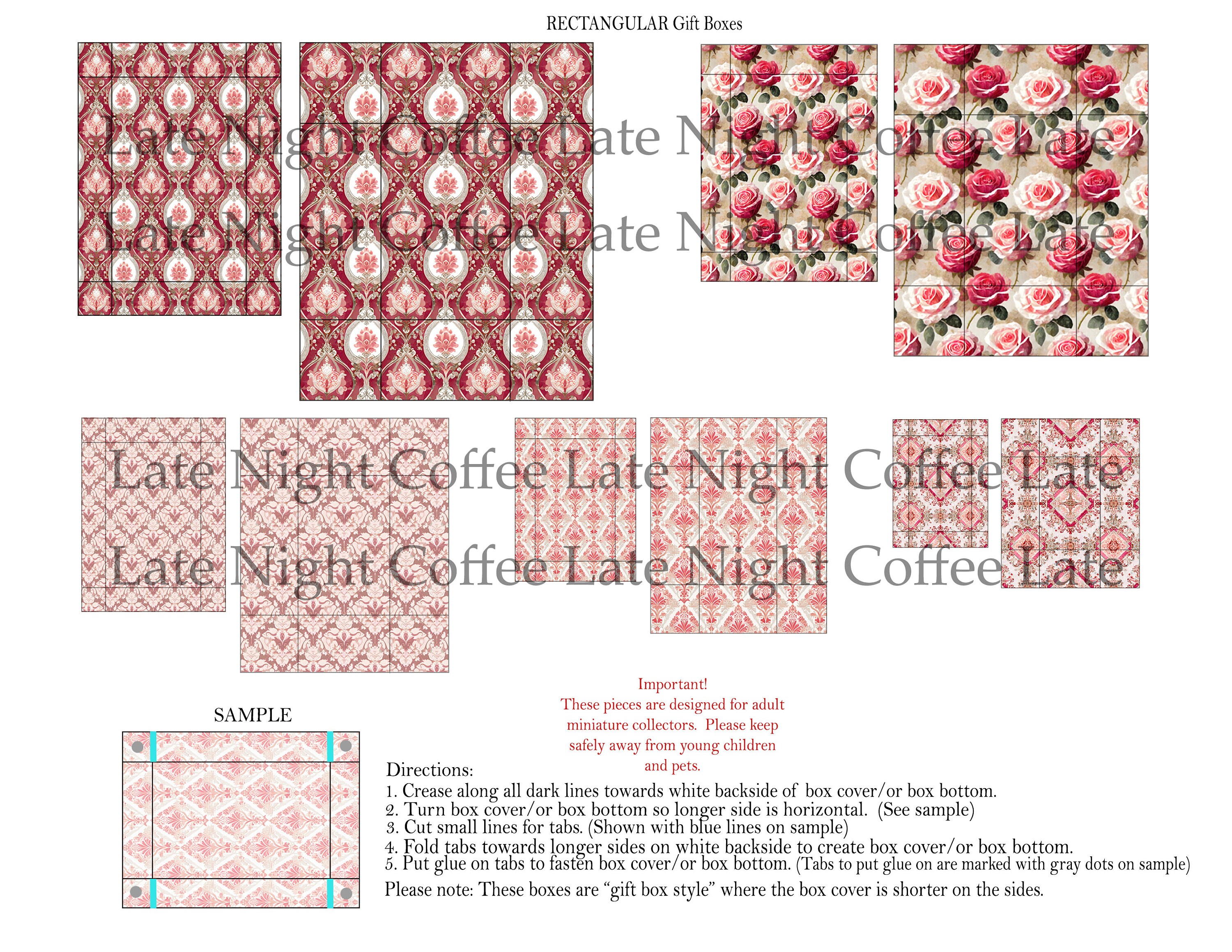 Dollhouse Miniature Valentine's Day Gift Boxes PRINTABLE Pink White Red ...