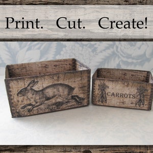 Dollhouse Miniature PRINTABLE Crates Rabbit Carrot Design Farmhouse Rustic Home Decor 1:12 scale digital download DIY Craft image 4