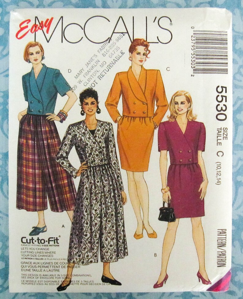 90s Vintage Sewing Pattern UNCUT Mccalls 5530 Womens Size 10 12 14 ...