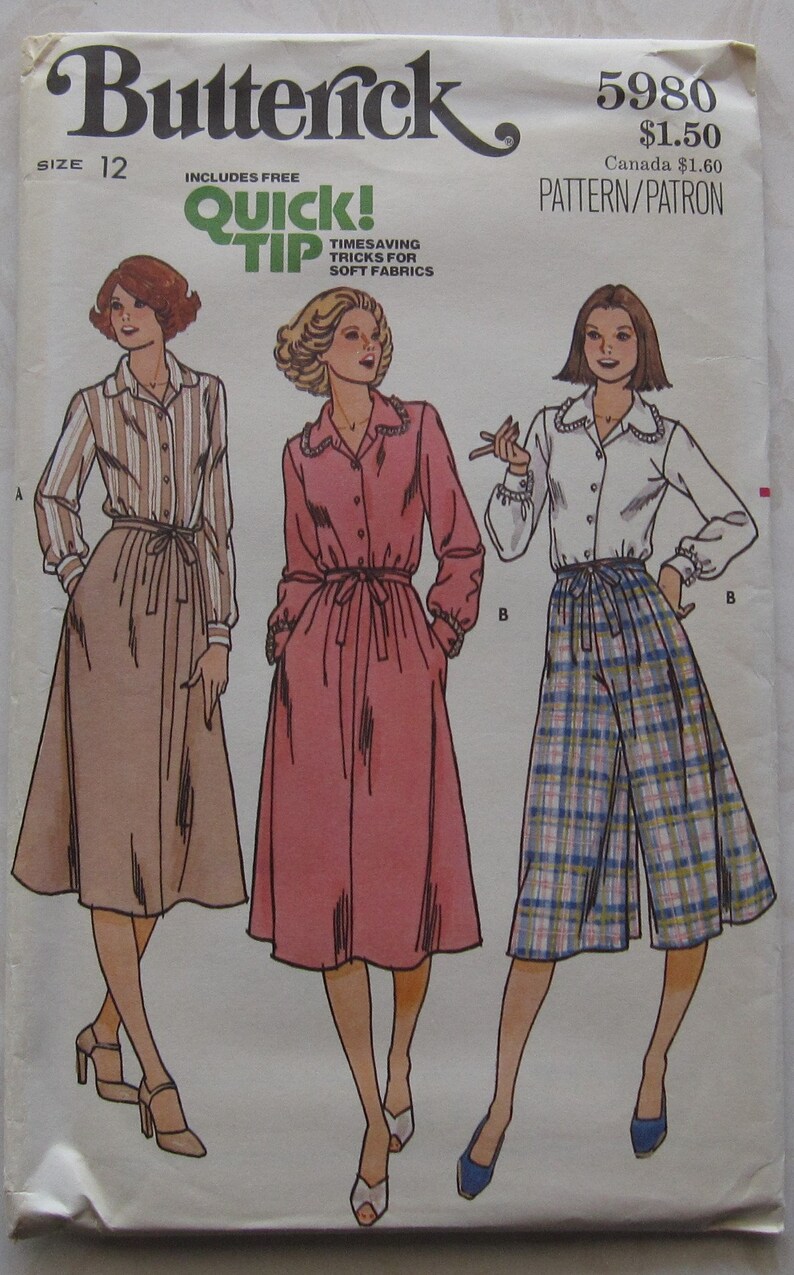 Culottes Sewing Pattern UNCUT Butterick 5980 Size 12 - Etsy