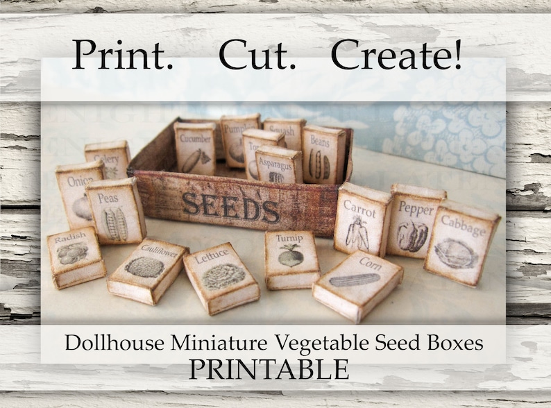 Dollhouse Miniature Vegetable Seed Boxes PRINTABLE Garden Shed ...