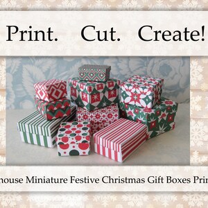 Dollhouse Miniature Gift Boxes PRINTABLE Festive Christmas Holiday ...