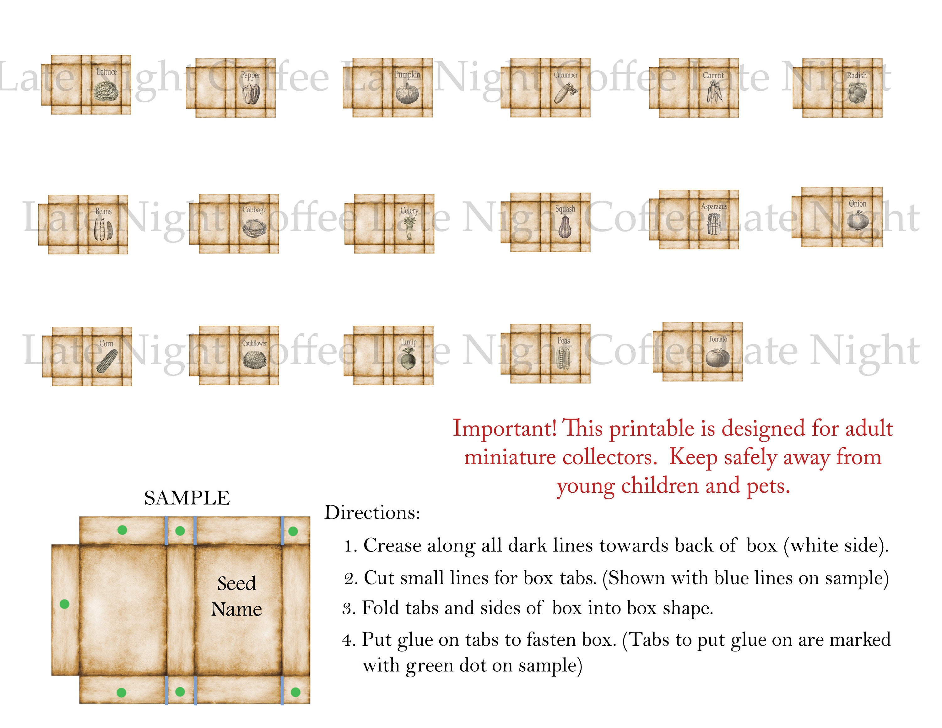 Dollhouse Miniature Vegetable Seed Boxes PRINTABLE Garden Shed ...