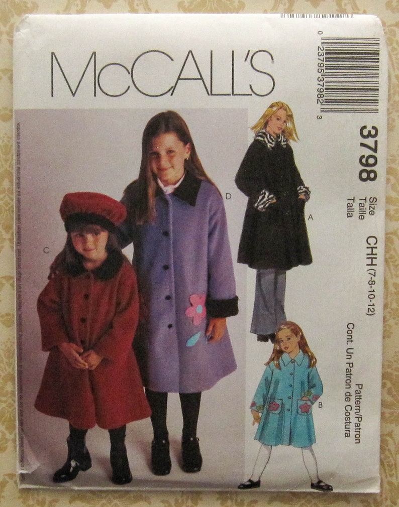 Coat Sewing Pattern UNCUT Mccalls 3798 Child Teen Size 12 14 - Etsy