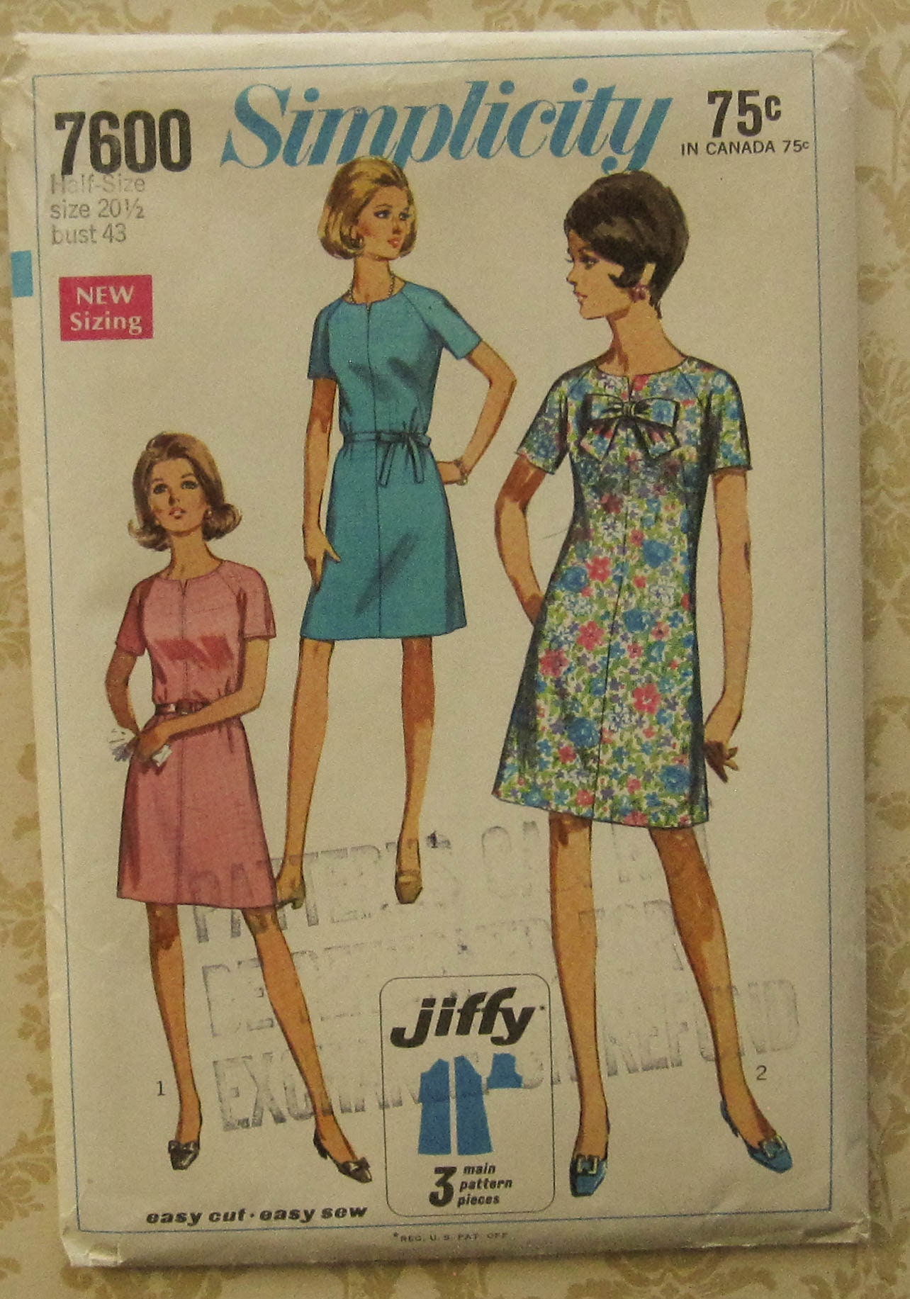 Vintage Dress Sewing Pattern UNCUT Simplicity 7600 Womens Size 20.5 ...
