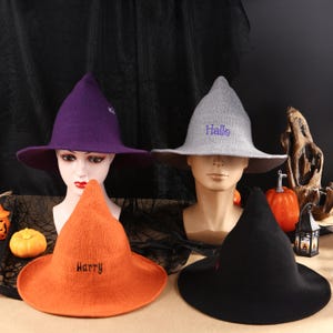 Peronalized Name Witches Hats Custom Witch Hat with Embroidery Name Halloween Witches Hats for Women Men