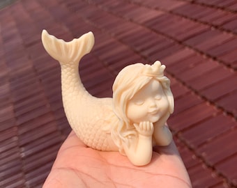Tagua Nut Mermaid Figurine: Carved Sleeping Mermaid Decor