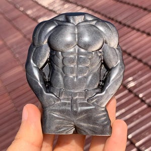 3.2''+ Natural Silver obsidian quartz crystal,hand carved Crystal Male Model,Model skull,Crystal Gifts 1pc
