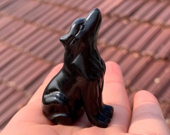 Naturtal obsidian quartz crystal carving wolf crystal gift 1pc