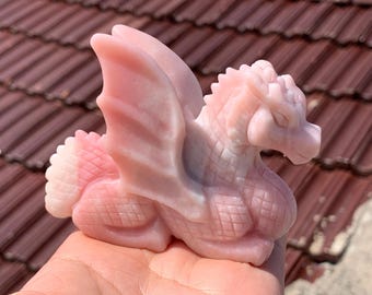 3.5''+ Natural pink opal   ,quartz crystal,hand carved,Crystal Fly Dragon,Fly Dragon skull,Home Decoration Crystal Gifts 1pc