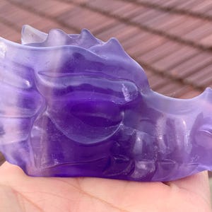 Purple Fluorite Dragon Skull: Hand Carved Crystal Home Decor