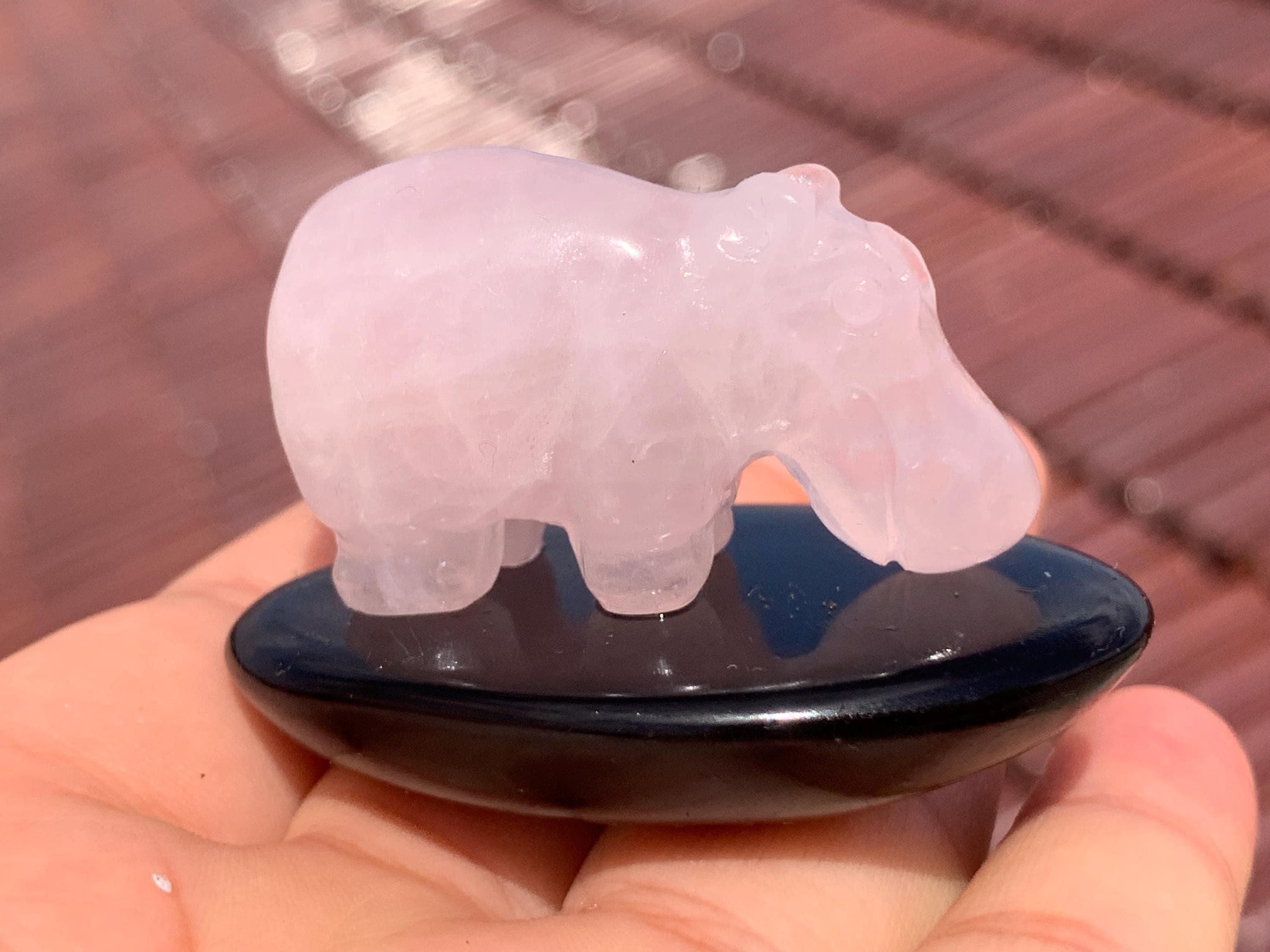 Hand Carved Rose Quartz Crystal Hippopotamus: Home Decor Gift (2.1