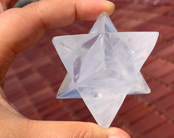 Hand Carved Clear Quartz Merkaba Star, Home Decor