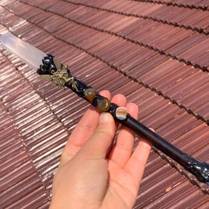 Natural Crystal Magic Wand, Handmade Custom Wands, Crystal Quartz Magic Scepter, Witch Wand, Wizard Staff, Crystal Personalized Gifts