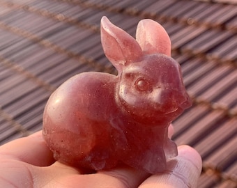 2.3''+ Hand carved rabbit,Crystal skull,Natural strawberry quartz skull,Crystal rabbit,Home Decoration Gifts,crystal gift,healing 1pc