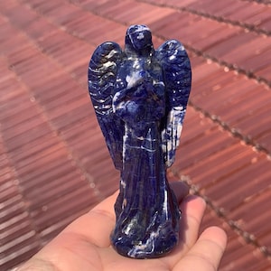 Hand Carved Sodalite Angel: Crystal Healing Decor (4 inch)