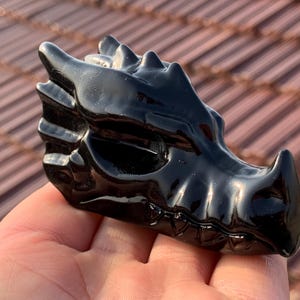 3&#39;&#39;+ Natural  obsidian quartz crystal dragon skull,Quartz Crystal dragon skull,Hand carved dragon,Crystal dragon,Home Decoration Gifts 1pc