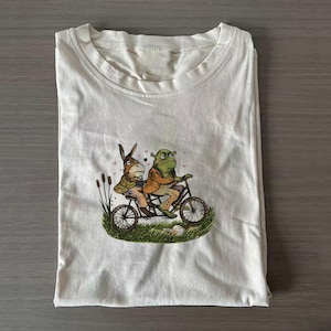 Grappig Kikker en Ezel Fiets T-shirt, Leuke Shrek Parodie T-shirt, Cartoon Dieren Tandem Fiets T-shirt, Cadeau voor Beste Vriend of Koppel
