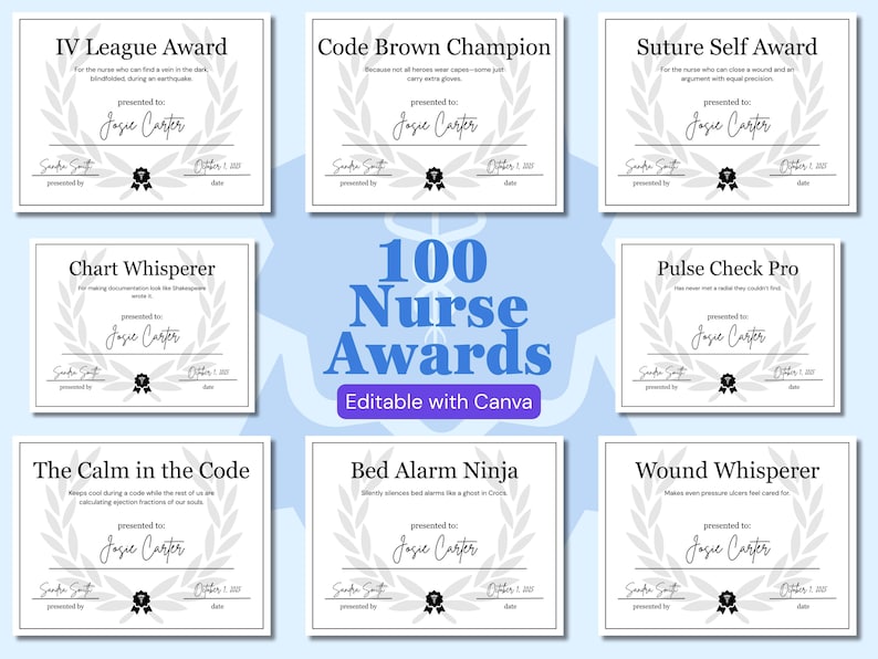 100 Nursing Awards Editable Canva Template Funny Team Building Nurse ...