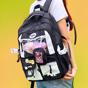 Large Ita Bag Backpack , Clear Window Bag, Pin Display Bag for School