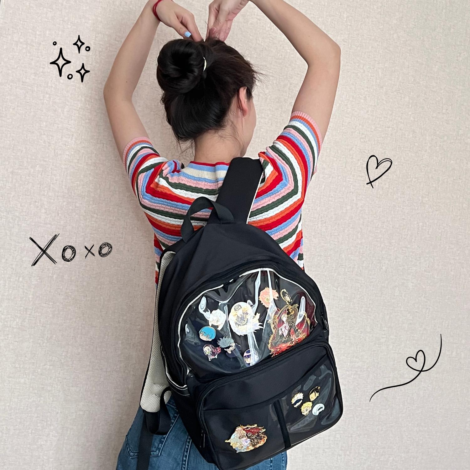 Large Ita Anime Backpack for Anime Cosplay: Clear Window Pin 