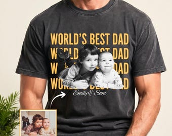 Custom Dad Photo Shirt, Vintage Washed Cotton Tee, Father's Day Gift