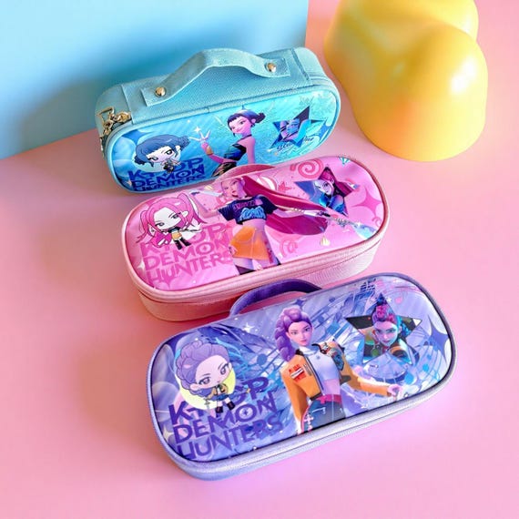 K-Pop Demon Hunters Stationary Gift Set, Rumi Mira Zoey Collection : HUNTR/X Pencil Case, Keychain, Notebook, Pens, Washi Tape