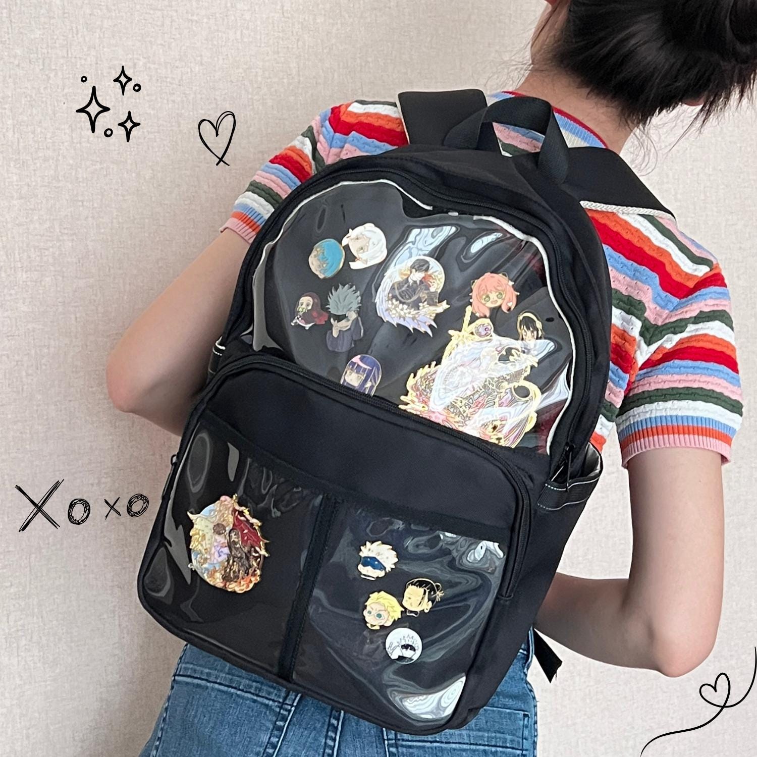 Ita Backpack with Pin Display for Anime Cosplay School Travel Large Ita Anime Backpack for Anime Cosplay: Clear Window Pin  main image 2