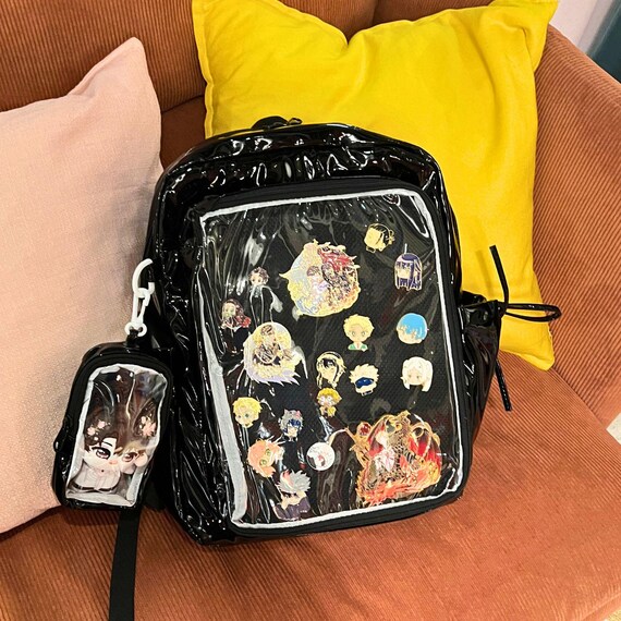 Clear Pin Display Backpack with Adjustable Detachable Straps for Cosplay Large Ita Anime Backpack for Anime Cosplay: Clear Window Pin  main image 4