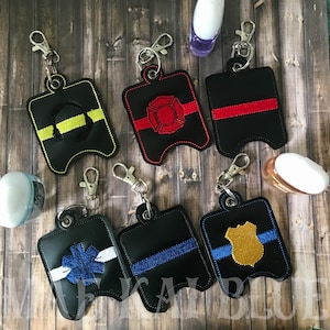 First Responders Hand Sanitizer Pocket Keeper Holder Police | Fire | EMS | Dispatch | Thin Blue Line | Thin Red Line  - KeyChain - BagTag