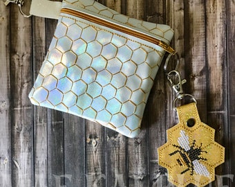 Honeycomb HoneyBee Zipper Bag Sparkle Vinyl - makeup - coin - notions