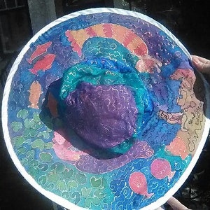 Mermaid Beach Hat Hand painted Silk image 4