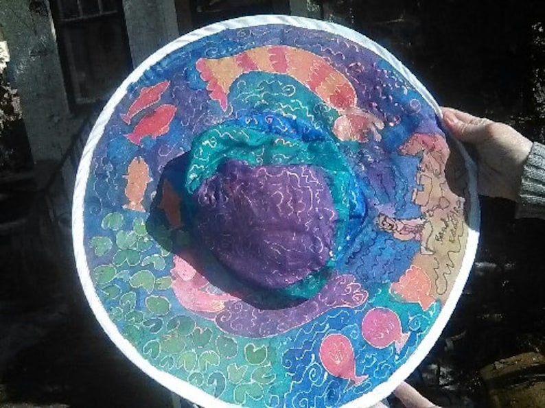 Mermaid Beach Hat Hand painted Silk image 4