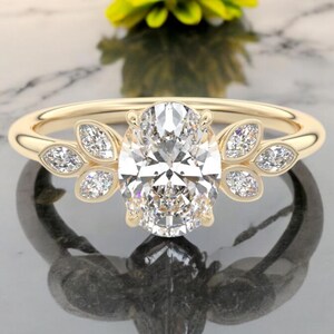Oval Lab Grown Diamond Wedding Ring, 1.5CT Oval Cut 6x8mm Cluster Engagement Ring, VVS clarity Promise Ring, solid Gold certify diamond Ring