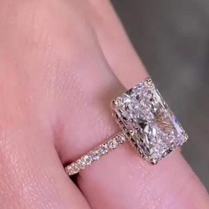 4CT radiant cut lab grown diamond ring, IGI certified Radiant Cut Hidden Halo Wedding Ring 14K Solid Gold handcrafted Anniversary Gift Ring
