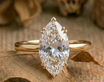Elongated Marquise Cut Lab Grown Diamond Ring 4ct color F certified diamond hidden halo Engagement Ring gold Marquise Diamond Proposal Ring
