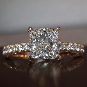 Princess cut hidden halo lab grown diamond engagement Ring 14k solid gold lab diamond Ring 1.5 CT color F certified diamond wedding Ring