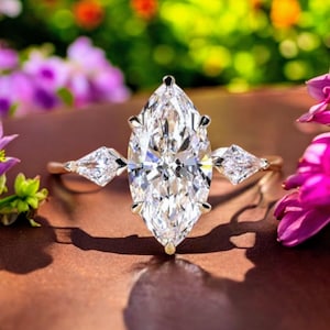 2ct Marquise Lab Grown Diamond Engagement Ring 14K Gold Lab Created Diamond Wedding Ring, side kite diamond color F VVS2 clarity lab diamond