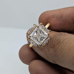 Princess Cut Lab Grown Diamond Engagement Ring, 4 carat Princess lab diamond Tapered Cathedral Ring solid Gold vvs2 certified diamond Ring