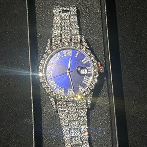 Iced Out Watch with a Blue Face
