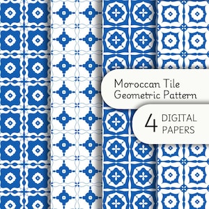 Marokkaanse geometrische koningsblauwe tegel | afdrukbaar digitaal papier | perfect voor inpakken, cadeaupapier, kaarten en doe-het-zelfprojecten