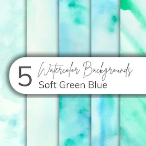5 Fundo de aquarela pintado à mão verde suave azul | Impressão perfeita para cartão, arte de parede e projeto faça você mesmo | Download de alta resolução 10x14" JPEG