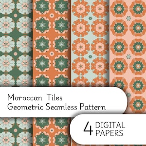 Retro afdrukbaar patroon | Digitaal papier aardetinten Marokkaans tegelontwerp | Direct downloaden voor inpakpapier, cadeaupapier, kaart, doe-het-zelfprojecten