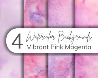 Può includere: Quattro sfondi ad acquerello in tonalità rosa e magenta vibranti. Gli sfondi sono perfetti per lo scrapbooking digitale, gli inviti e altri progetti creativi.