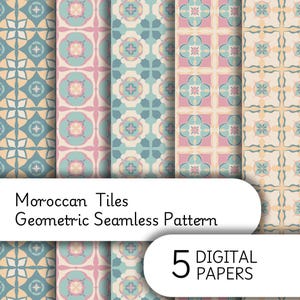 Motivo geometrico marocchino con piastrelle color pastello senza soluzione di continuità, motivo retrò, carta digitale per confezioni, album, biglietti