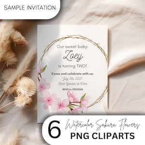 6 Aquarell Sakura Blumen Arrangement Clipart | Hallo-Res PNG-Dateien | Perfekt für Karten, Wandkunst, Scrapbook, Junk Journal und DIY-Projekte.