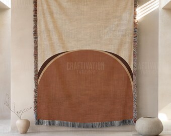 Mid-Century Modern Woven Throw Blanket: Minimalist Abstract Design Throw, Jacquard Tapestry with Fringed Edges