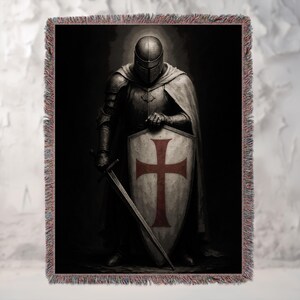 Templar Knight Woven Blanket, Medieval Tapestry, Christian Wall Decor, Woven Tapestry Wall Hanging, Woven Throw Blanket