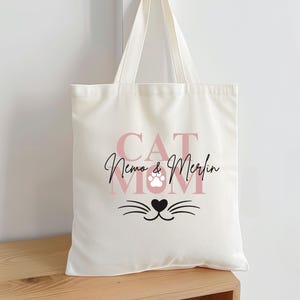 Cotton bag tote bag sayings catmom gift black or natural cat mom cat Christmas