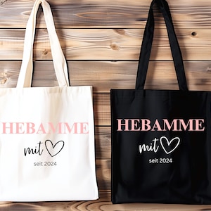 Cotton bag Tote Bag Bag Midwife with Heart Black or Natural personalized Thank you personalized